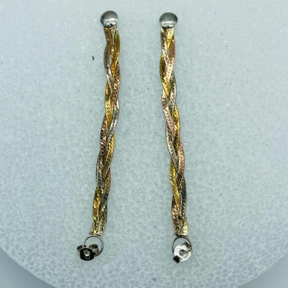 Sterling Silver Multi-tone  Twisted Earrings Italy 92.5 - Picture 4 of 8
